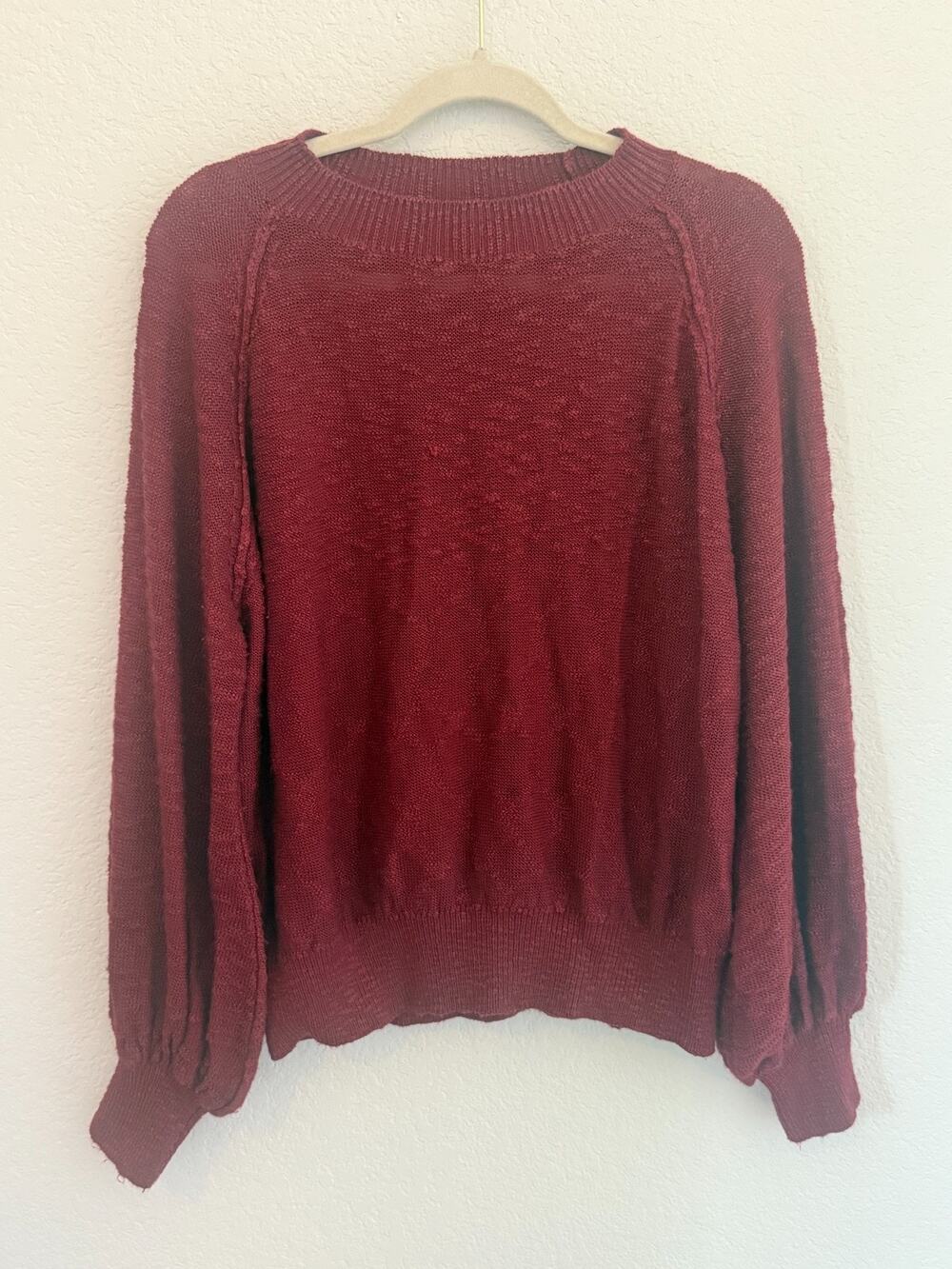 Wishlist Burgundy Chunky Knit Long Sleeve Textured Knit Sweater Casual Career M